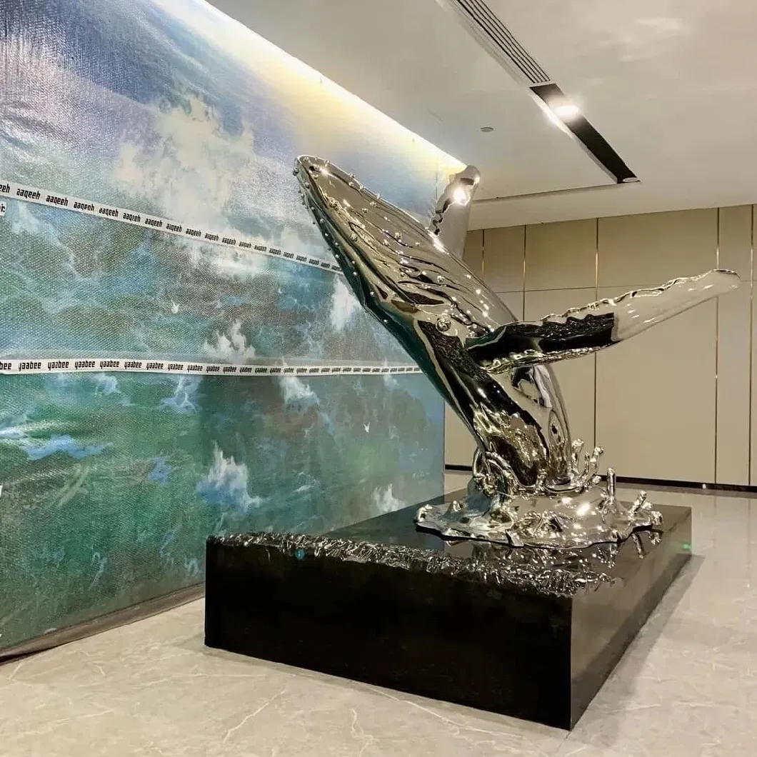 High Polished Modern Interior Decoration Stainless Steel Whale Sculpture Indoor